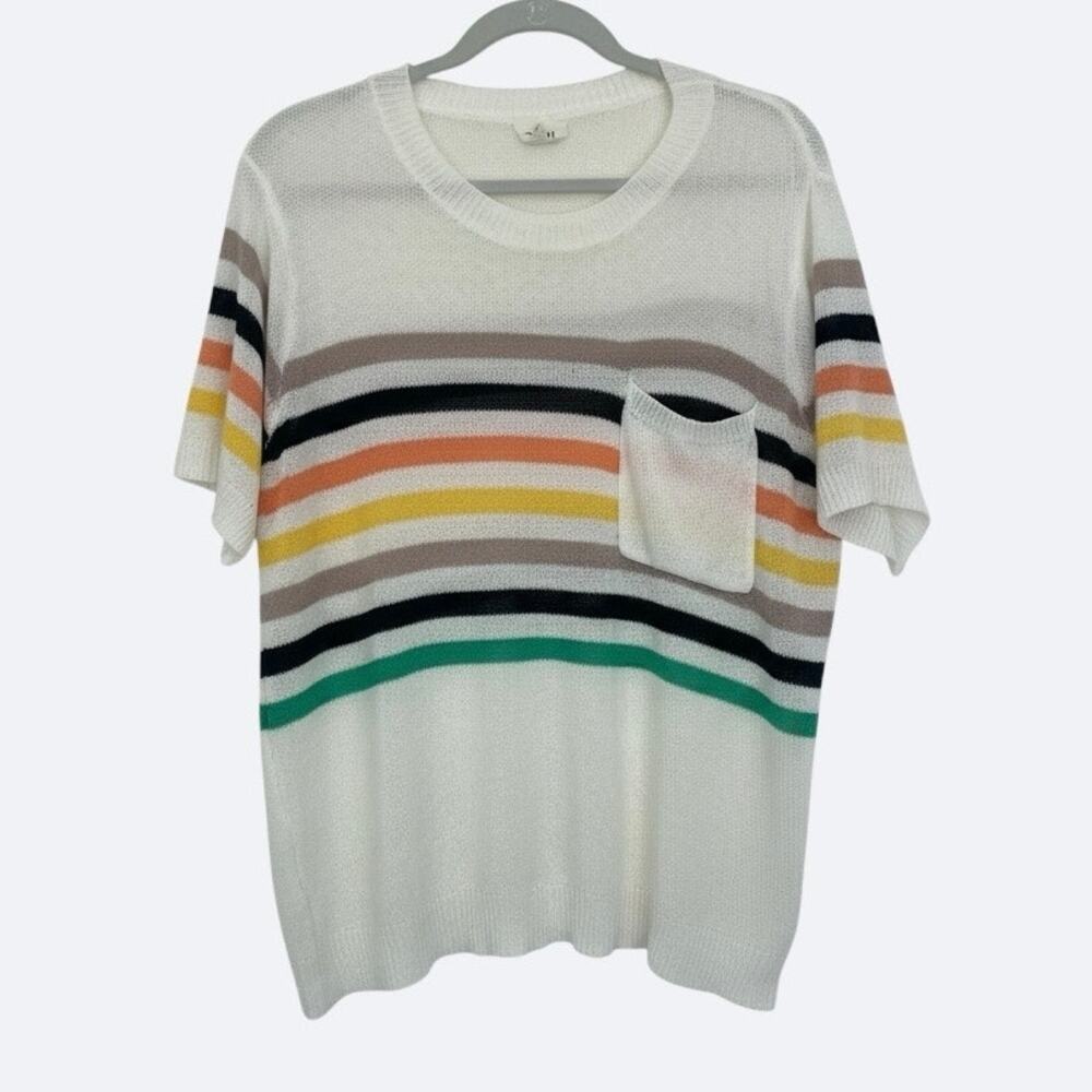 Bibi Cream Striped Colorful Striped Sheer Knit Top